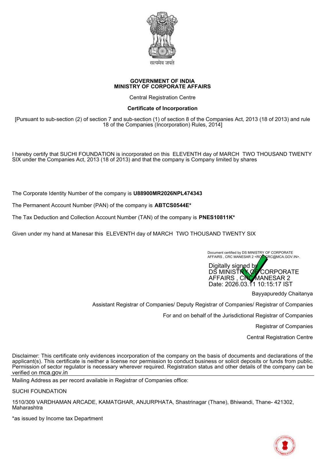 Certificate of Incorporation
